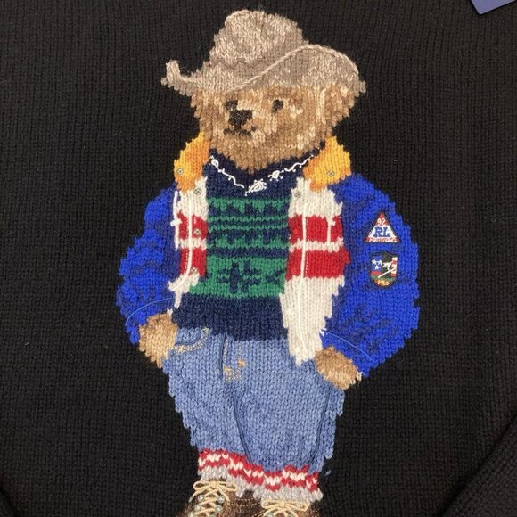 Polo Ralph Lauren Bear Iconic Western Cowboy Knit Men Sweater Black Size XXL - Picture 2 of 5